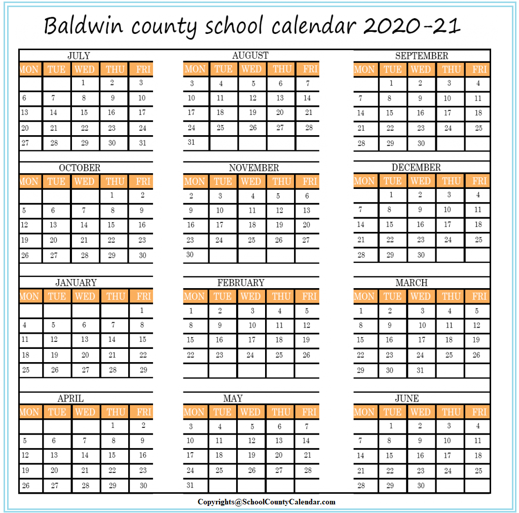 Baldwin Academic School Calendar