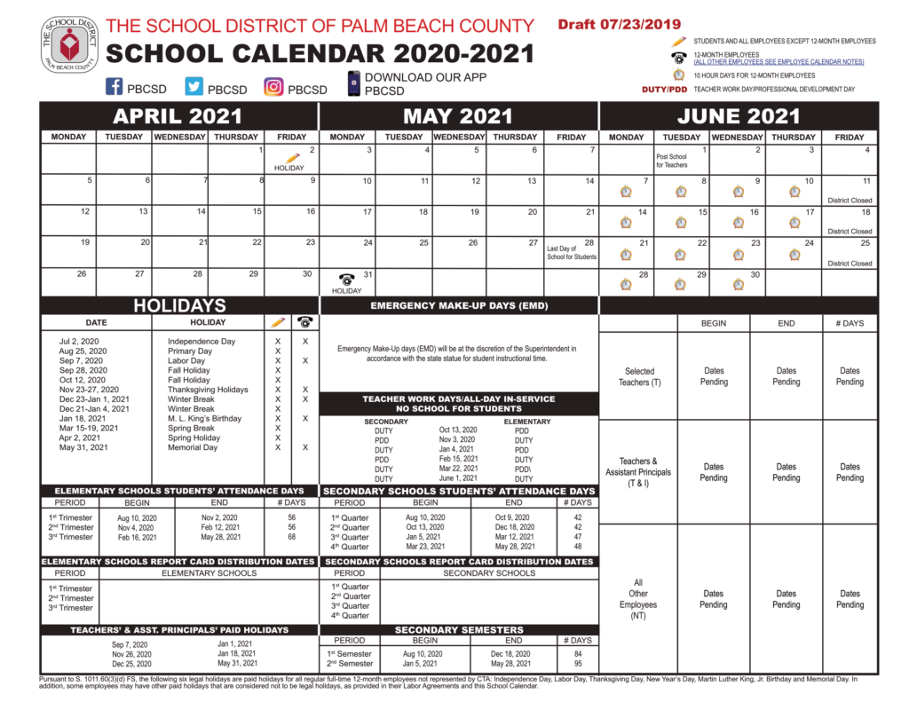 Palm Beach County Public Schools Calendar