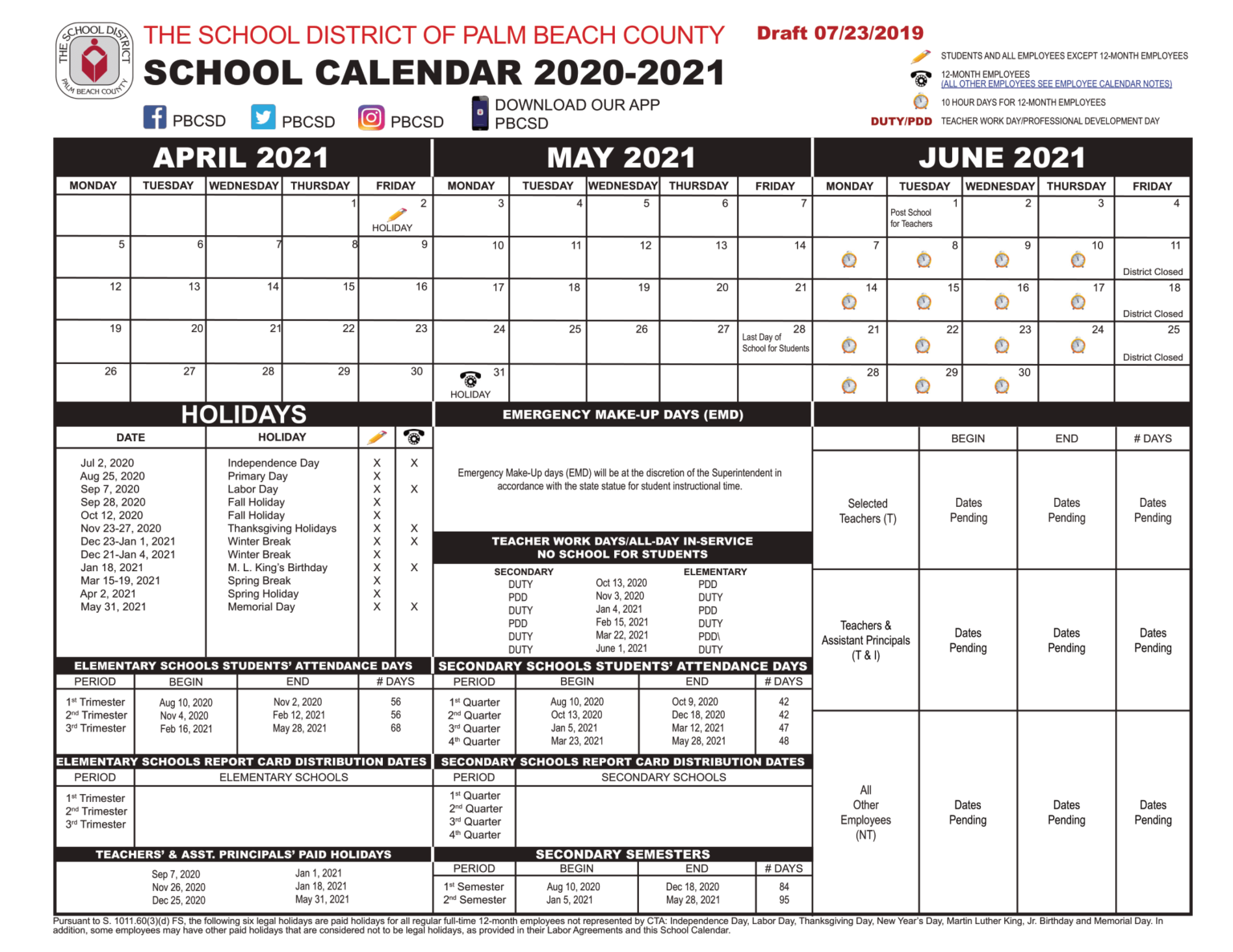 Palm Beach County School Calendar 2021-2022 | Important Update | County