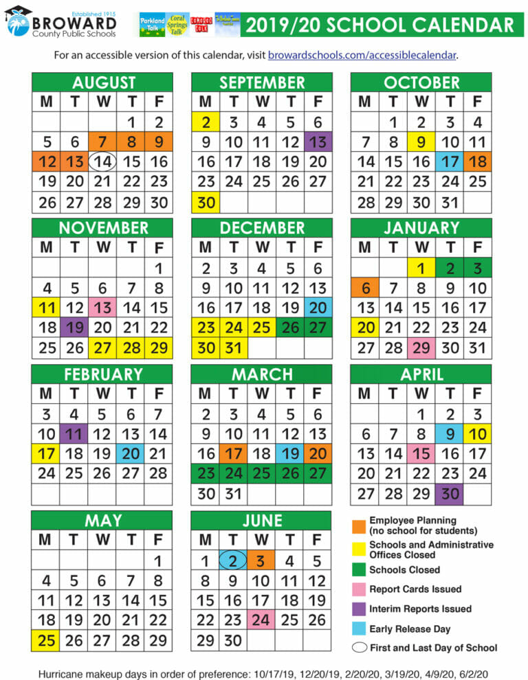 Broward County School Calendar County School Calendar