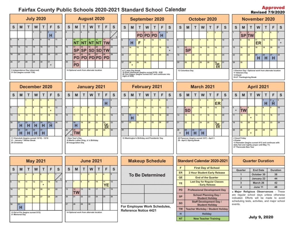 Fairfax County Public Schools Calendar.