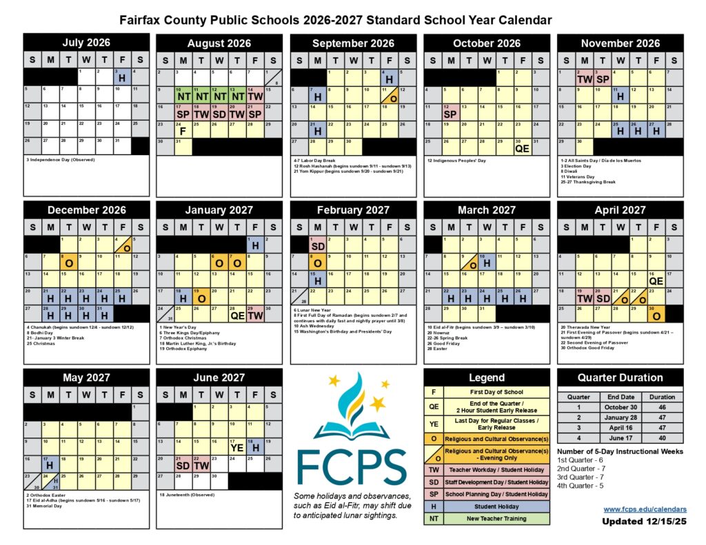 Fairfax County Public Schools Calendar 2026