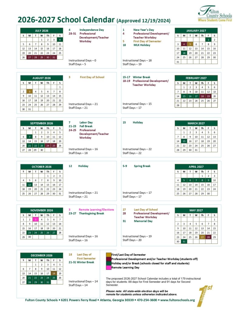 Fulton County Public Schools Calendar 2026
