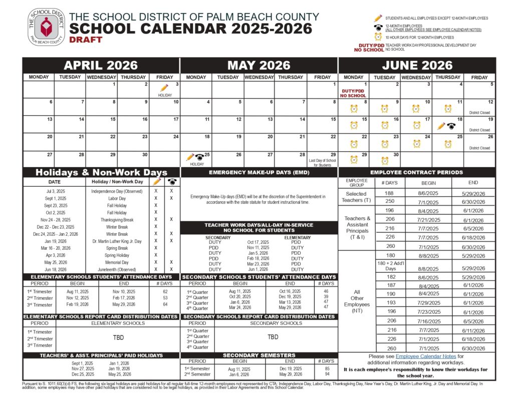 Palm Beach County Public Schools Calendar
